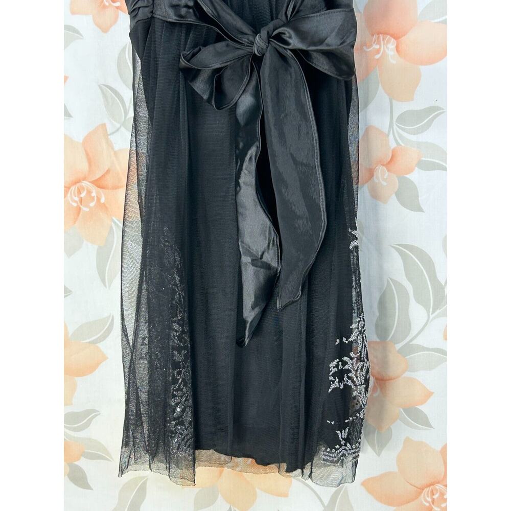 Taboo Dress Womens Small Black Floral Beaded Sleeveless Chiffon Tie Back - Picture 13 of 14